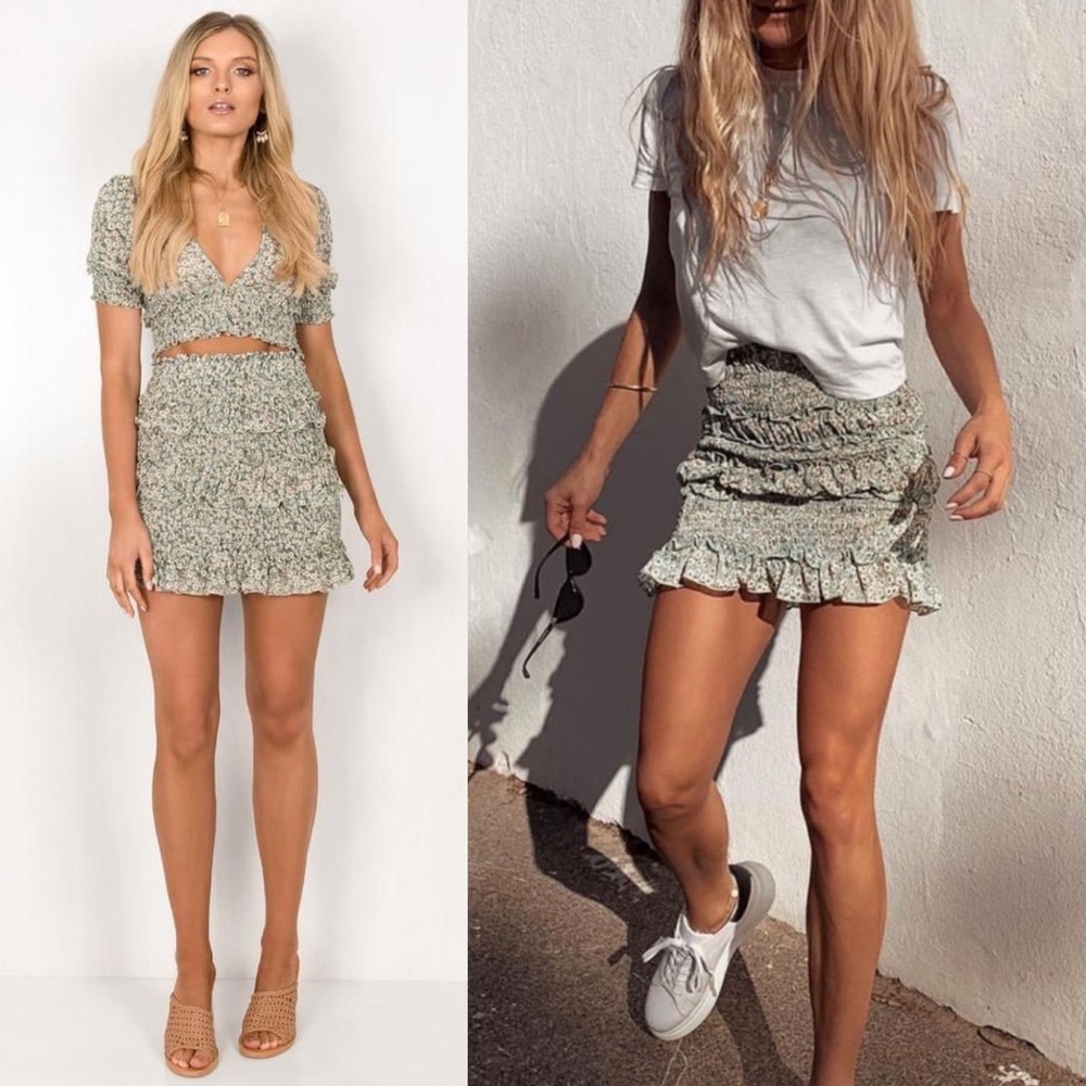 Smocked 2 piece boho matching skirt set - Picture 1 of 16